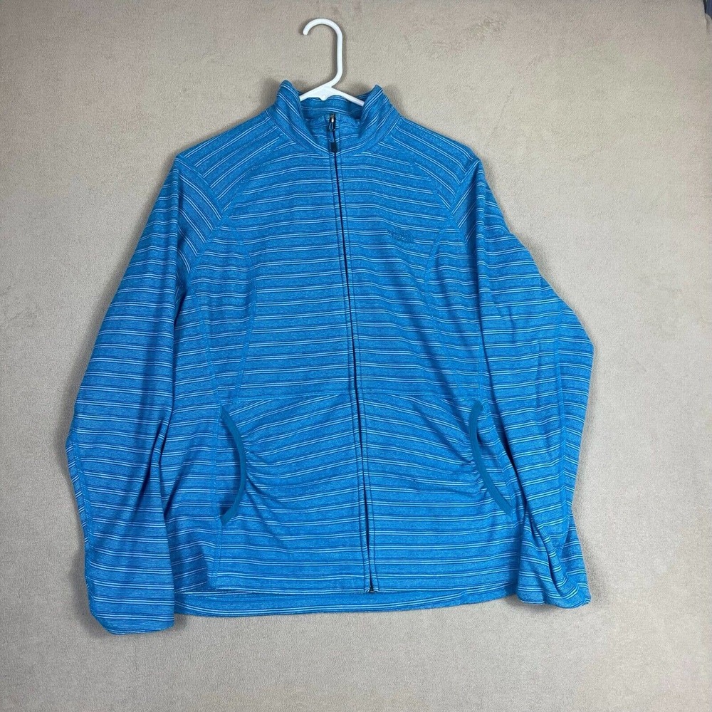 The North Face Polartec Womens XL Full Zip Sweatshirt Blue Striped Pouch Pocket